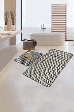 - PaspasTakimi-2li-Set54-Gorsel-2 - Realhomes Siyah Beyaz Zigzag Gold Detaylı Love Temalı 2'li Kaymaz Tabanlı Banyo & Mutfak Paspas Takımı Realhomes