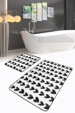 - PaspasTakimi-2li-Set55-Gorsel - Realhomes  Siyah Beyaz Kalp Motifli 2'li Kaymaz Tabanlı Banyo & Mutfak Paspas Takımı Realhomes