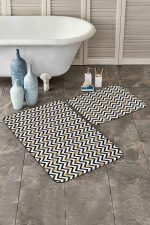 - PaspasTakimi-2li-Set56-Gorsel-1 - Realhomes  Siyah Beyaz Zigzag Gold Detaylı Kar Taneleri 2'li Kaymaz Tabanlı Banyo & Mutfak Paspas Takımı Realhomes