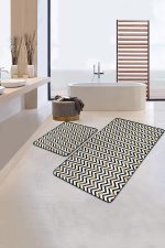 - PaspasTakimi-2li-Set56-Gorsel-2 - Realhomes  Siyah Beyaz Zigzag Gold Detaylı Kar Taneleri 2'li Kaymaz Tabanlı Banyo & Mutfak Paspas Takımı Realhomes