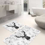 Gri & Pembe Zemin Gül Özel Tasarımlı 2'li Kaymaz Tabanlı Banyo & Mutfak Paspas Takımı Realhomes