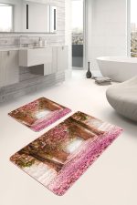 - PaspasTakimi-2li-Set6-Gorsel-1 - Realhomes  Eflatun Sevgi Yolu Özel Tasarımlı 2'li Kaymaz Tabanlı Banyo & Mutfak Paspas Takımı Realhomes