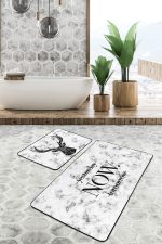 - PaspasTakimi-2li-Set61-Gorsel-1 - Realhomes Mermer Zemin Geyik Y.N.T. Tasarımlı 2'li Kaymaz Tabanlı Banyo & Mutfak Paspas Takımı Realhomes