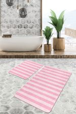 - PaspasTakimi-2li-Set63-Gorsel-2 - Realhomes  Pembe Çizgili Özel Tasarım 2'li Kaymaz Tabanlı Banyo & Mutfak Paspas Takımı Realhomes