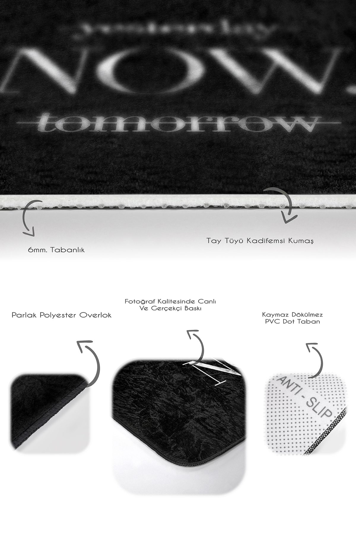 Siyah Zemin Geyik Y.N.T. Tasarımlı 2'li Kaymaz Tabanlı Banyo & Mutfak Paspas Takımı Realhomes