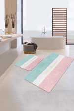 - PaspasTakimi-2li-Set65-Gorsel - Realhomes  Soft Renkli Hello Beatiful Temalı 2'li Kaymaz Tabanlı Banyo & Mutfak Paspas Takımı Realhomes