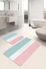 - PaspasTakimi-2li-Set65-Gorsel-2 - Realhomes  Soft Renkli Hello Beatiful Temalı 2'li Kaymaz Tabanlı Banyo & Mutfak Paspas Takımı Realhomes