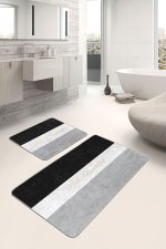 Pastel Renkli Hello Beatiful Temalı 2'li Kaymaz Tabanlı Banyo & Mutfak Paspas Takımı Realhomes