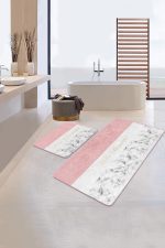 Soft Renkli Hello Beatiful Motifli 2'li Kaymaz Tabanlı Banyo & Mutfak Paspas Takımı Realhomes