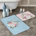 Krem Zeminli Yeşil Tropik Yapraklar Özel Tasarım 2'li Kaymaz Tabanlı Banyo & Mutfak Paspas Takımı Realhomes