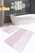 - PaspasTakimi-2li-Set71-Gorsel-1 - Realhomes  Pembe Beyaz Ogea Dijital Baskılı 2'li Kaymaz Tabanlı Banyo & Mutfak Paspas Takımı Realhomes