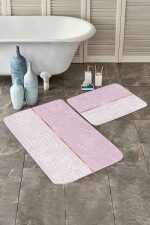 - PaspasTakimi-2li-Set71-Gorsel-2 - Realhomes  Pembe Beyaz Ogea Dijital Baskılı 2'li Kaymaz Tabanlı Banyo & Mutfak Paspas Takımı Realhomes