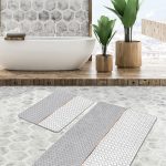 Mavi Ahşap Motifli Çiçek Tasarımlı 2'li Kaymaz Tabanlı Banyo & Mutfak Paspas Takımı Realhomes