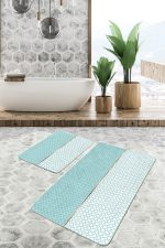 - PaspasTakimi-2li-Set75-Gorsel-1 - Realhomes Mint Yeşili Ogea Motifli Dijital Baskılı 2'li Kaymaz Tabanlı Banyo & Mutfak Paspas Takımı Realhomes