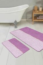 - PaspasTakimi-2li-Set77-Gorsel-1 - Realhomes Mor Ogea Motifli Dijital Baskılı 2'li Kaymaz Tabanlı Banyo & Mutfak Paspas Takımı Realhomes