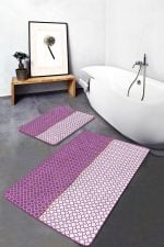 - PaspasTakimi-2li-Set77-Gorsel - Realhomes Mor Ogea Motifli Dijital Baskılı 2'li Kaymaz Tabanlı Banyo & Mutfak Paspas Takımı Realhomes