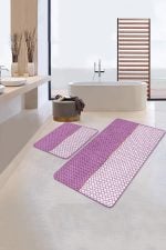 - PaspasTakimi-2li-Set77-Gorsel-2 - Realhomes Mor Ogea Motifli Dijital Baskılı 2'li Kaymaz Tabanlı Banyo & Mutfak Paspas Takımı Realhomes