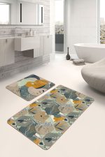 - PaspasTakimi-2li-Set84-Gorsel-1 - Realhomes Geometrik Şekilli Yaprak Çizimli 2'li Kaymaz Tabanlı Banyo & Mutfak Paspas Takımı Realhomes