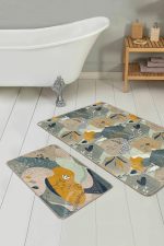 - PaspasTakimi-2li-Set84-Gorsel - Realhomes Geometrik Şekilli Yaprak Çizimli 2'li Kaymaz Tabanlı Banyo & Mutfak Paspas Takımı Realhomes