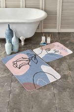 - PaspasTakimi-2li-Set91-Gorsel - Realhomes  Soyut Renkli Bohem Dijital Baskılı 2'li Kaymaz Tabanlı Banyo & Mutfak Paspas Takımı Realhomes