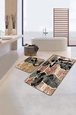 Kahverengi Etnik Afrika Kadın Tasarımlı 2'li Kaymaz Tabanlı Banyo & Mutfak Paspas Takımı Realhomes