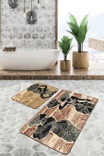 Kahverengi Etnik Afrika Kadın Tasarımlı 2'li Kaymaz Tabanlı Banyo & Mutfak Paspas Takımı Realhomes