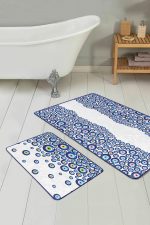 - PaspasTakimi-2li-Set95-Gorsel - Realhomes  Beyaz Zemin Nazar Boncuklu Özel Tasarım 2'li Kaymaz Tabanlı Banyo & Mutfak Paspas Takımı Realhomes