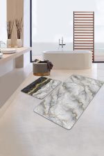 - PaspasTakimi-2li-Set96-Gorsel-2 - Realhomes  Mermer Zemin Siyah Mermer Detaylı 2'li Kaymaz Tabanlı Banyo & Mutfak Paspas Takımı Realhomes