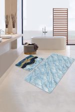 - PaspasTakimi-2li-Set98-Gorsel-1 - Realhomes  Mavi Mermer Motifli Dijital Baskılı 2'li Kaymaz Tabanlı Banyo & Mutfak Paspas Takımı Realhomes