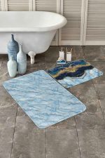 - PaspasTakimi-2li-Set98-Gorsel - Realhomes  Mavi Mermer Motifli Dijital Baskılı 2'li Kaymaz Tabanlı Banyo & Mutfak Paspas Takımı Realhomes