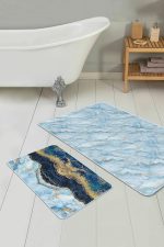 - PaspasTakimi-2li-Set98-Gorsel-2 - Realhomes  Mavi Mermer Motifli Dijital Baskılı 2'li Kaymaz Tabanlı Banyo & Mutfak Paspas Takımı Realhomes