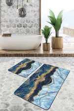 - PaspasTakimi-2li-Set99-Gorsel-1 - Realhomes  Mavi Lacivert Mermer Tasarımlı Dijital Baskılı 2'li Kaymaz Tabanlı Banyo & Mutfak Paspas Takımı Realhomes