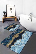 - PaspasTakimi-2li-Set99-Gorsel - Realhomes  Mavi Lacivert Mermer Tasarımlı Dijital Baskılı 2'li Kaymaz Tabanlı Banyo & Mutfak Paspas Takımı Realhomes