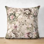 Çift Taraflı Krem Zeminde Çiçekler Özel Tasarım Modern Süet Yastık Kırlent Kılıfı Realhomes