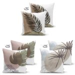 3'lü Çift Taraflı Soft Zemin Üzerinde Renkli Yaprak Desenli Modern Süet Yastık Kırlent Kılıf Seti Realhomes