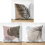 3'lü Çift Taraflı Soft Zemin Üzerinde Renkli Yaprak Desenli Modern Süet Yastık Kırlent Kılıf Seti Realhomes