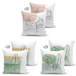 - Suet-K3luset346-Gorsel-1 - Realhomes  3'lü Çift Taraflı Beyaz Zeminli Renkli Onedraw Çizimli Yaprak Desenli Modern Süet Yastık Kılıf Seti Realhomes