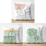 - Suet-K3luset346-Gorsel - Realhomes  3'lü Çift Taraflı Beyaz Zeminli Renkli Onedraw Çizimli Yaprak Desenli Modern Süet Yastık Kılıf Seti Realhomes