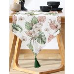 - UcgenRunner-10000-Gorsel-1 - Realhomes  Tropik Yaprak Motifli Dijital Baskılı Modern Püsküllü Şönil Üçgen Runner Realhomes