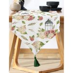 Çiçek Çizimli Dijital Baskılı Dekoratif Püsküllü Şönil Üçgen Runner Realhomes