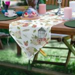 Çiçek Çizimli Dijital Baskılı Dekoratif Püsküllü Şönil Üçgen Runner Realhomes