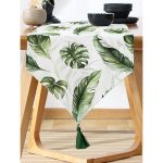 Yeşil Tropik Yapraklar Tasarımlı Dijital Baskılı Modern Püsküllü Şönil Üçgen Runner Realhomes