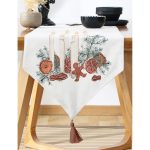 - UcgenRunner-10062-Gorsel-1 - Realhomes Çam Yapraklı Mum Tasarımlı Dijital Baskılı Modern Püsküllü Şönil Üçgen Runner Realhomes