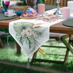 Tropik Yaprak Tasarımlı Dijital Baskılı Dekoratif Püsküllü Şönil Üçgen Runner Realhomes