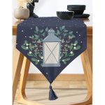 - UcgenRunner-10101-Gorsel-1 - Realhomes Lacivert Zeminli Özel Tasarımlı Dijital Baskılı Dekoratif Püsküllü Şönil Üçgen Runner Realhomes