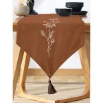 Kahve Zemin Minimalist Çizimli Dijital Baskılı Modern Püsküllü Şönil Üçgen Runner Realhomes