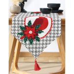 - UcgenRunner-10205-Gorsel-1 - Realhomes  Gri Ekose Zemin & Kırmızı Kuş Tasarımlı  Dijital Baskılı Modern Püsküllü Şönil Üçgen Runner Realhomes