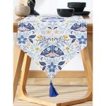 - UcgenRunner-10408-Gorsel-1 - Realhomes Çiçekli Özel Tasarım Dijital Baskılı Dekoratif Püsküllü Şönil Üçgen Runner Realhomes