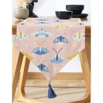 Pembe Zemin Renkli Kelebekler Özel Tasarım Dijital Baskılı Modern Püsküllü Şönil Üçgen Runner Realhomes