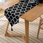 - UcgenRunner-2024-Gorsel-2 - Realhomes  Realhomes Siyah Zemin Ogea Desenli Dijital Baskılı Özel Tasarım Püsküllü Şönil Üçgen Runner Realhomes